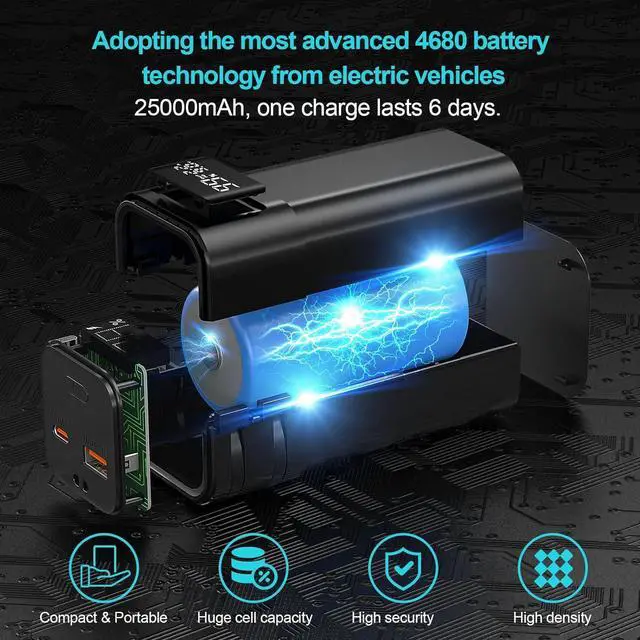 Alt view image 2 of 7 - 25000mAh Power Bank with EV Advanced 4680 Battery Cells, Portable Charger Power Bank, Fast Charging Built-in USB-C Cable with 4-Port for iPhone 16/15 Pro Max Plus, iPad,Galaxy,etc