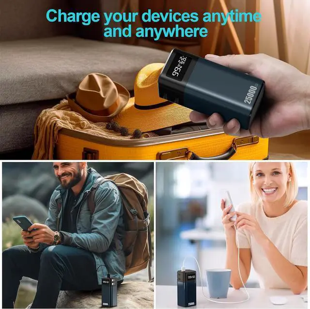 Alt view image 6 of 7 - 25000mAh Power Bank with EV Advanced 4680 Battery Cells, Portable Charger Power Bank, Fast Charging Built-in USB-C Cable with 4-Port for iPhone 16/15 Pro Max Plus, iPad,Galaxy,etc