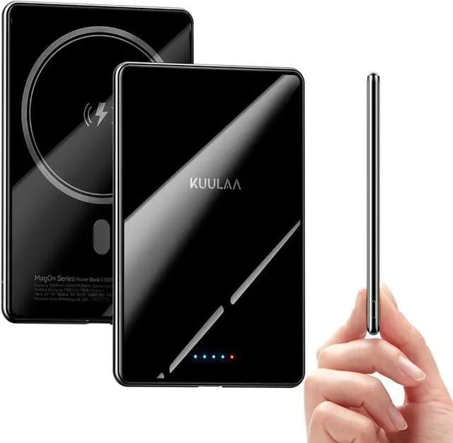 Main image of Kuulaa Magsafe Battery Pack 5000mAh, 0.27 in Ultra Slim Magsafe Portable Charger Slim Magnetic Apple Portable Charger 20W Power Delivery Power Bank for iPhone 16/15/14/13/12 Series,Black