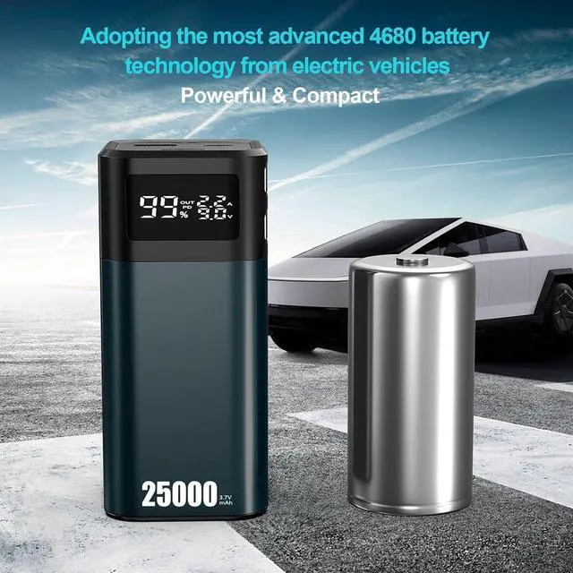 Alt view image 7 of 7 - 25000mAh Power Bank with EV Advanced 4680 Battery Cells, Portable Charger Power Bank, Fast Charging Built-in USB-C Cable with 4-Port for iPhone 16/15 Pro Max Plus, iPad,Galaxy,etc