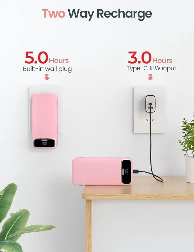 Alt view image 7 of 7 - 12000mAh Lightweight-Portable-Charger-Power-Bank with Built-in Cables and AC Wall Plug, PD20W USB-C Fast Charging Battery Pack, LED Display External Travel Phone Charger for All iPhone,Samsung,Android