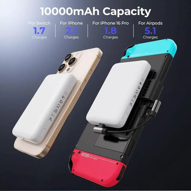 Alt view image 2 of 7 - Portable Charger, Magnetic Wireless Power Bank for iPhone/Nintendo Switch & OLED, 10000mAh 20W PD Fast Charging Battery Pack with LED Indicators, Compatible with iPhone 12-16