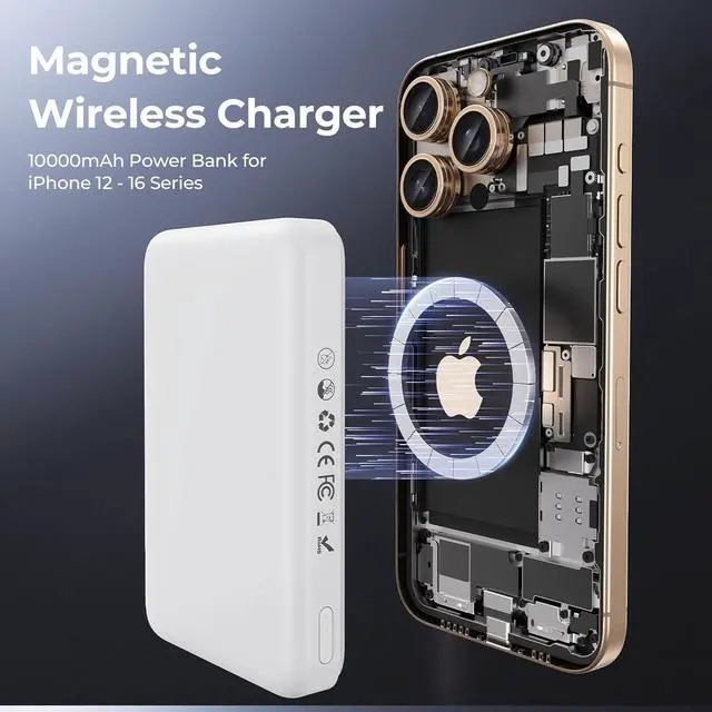 Alt view image 5 of 7 - Portable Charger, Magnetic Wireless Power Bank for iPhone/Nintendo Switch & OLED, 10000mAh 20W PD Fast Charging Battery Pack with LED Indicators, Compatible with iPhone 12-16