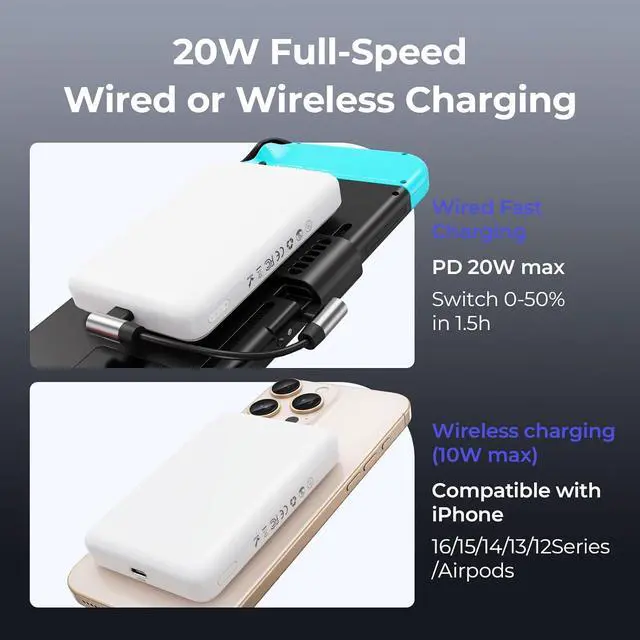 Alt view image 6 of 7 - Portable Charger, Magnetic Wireless Power Bank for iPhone/Nintendo Switch & OLED, 10000mAh 20W PD Fast Charging Battery Pack with LED Indicators, Compatible with iPhone 12-16