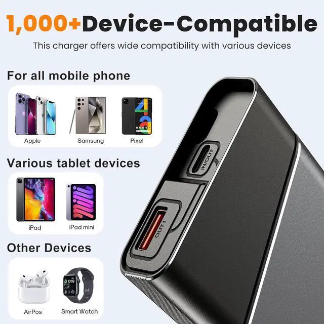 Alt view image 4 of 7 - Portable Charger, 22.5W 20000mAh Super Fast Charging Power Bank with Detachable USB C Cable, Metal Case Battery Pack, Airline Approved Travel Essential for iPhone 16 15 14 13 iPad Samsung Google etc