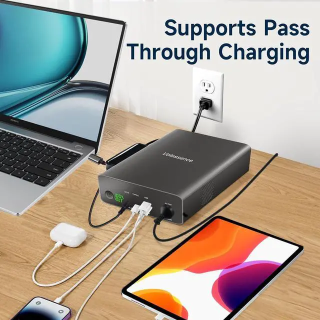 Alt view image 3 of 7 - Portable Power Bank with AC Outlet 130W, Rechargeable Backup Lithium Polymer Battery Pack 80000mAh/296Wh High Capacity with USB C Output 100W Power Station for Outdoor Travel Camping Home Emergency