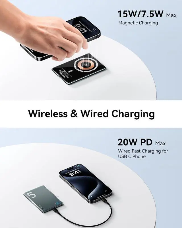 Alt view image 5 of 7 - Kuulaa Magsafe Battery Pack 5000mAh Slim Magsafe Portable Charger 0.28in Magnetic Wireless Apple Portable Charger 20W USB-C Power Delivery Power Bank for iPhone 16/15/14/13/12 Serie, Grey