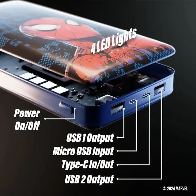 Alt view image 5 of 7 - Marvel Spider-Man 10,000 MAH Power Bank- Portable Phone Charger Battery Pack w/USB Charging Ports- Spiderman Gifts for Men,Women and All Fans of Spiderman Stuff