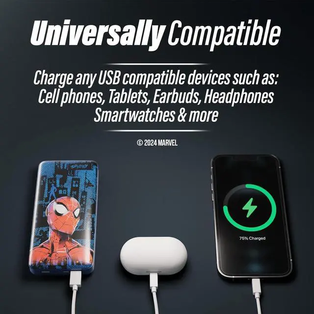 Alt view image 6 of 7 - Marvel Spider-Man 10,000 MAH Power Bank- Portable Phone Charger Battery Pack w/USB Charging Ports- Spiderman Gifts for Men,Women and All Fans of Spiderman Stuff