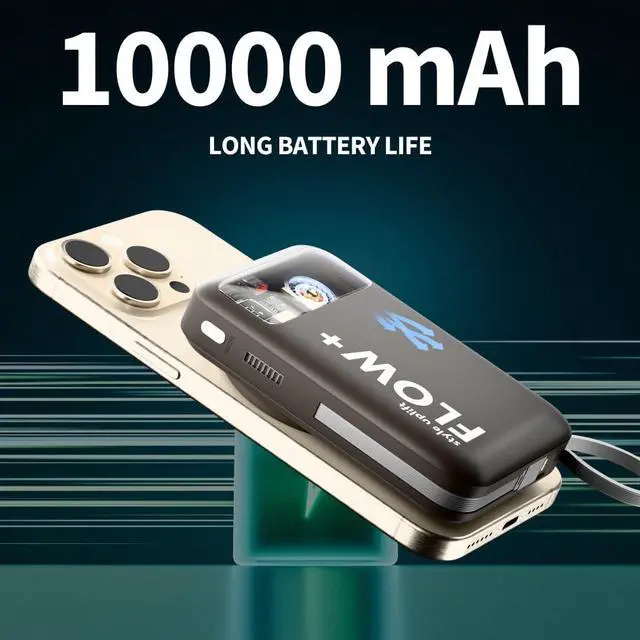 Alt view image 5 of 7 - SU Flow+ Magnetic Power Bank 10000mAh  MagSafe Compatible Charger, 4 in 1 with in-built Lightening and Type C cables for Samsung and Pixel, Wireless Charging iPhone 16/15/14/13/12, iWatch and Airpods