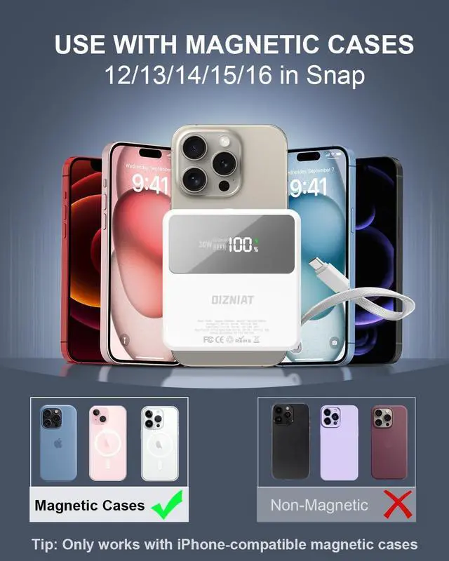 Alt view image 5 of 7 - Portable Charger Built in Cables 10,000mAh 4 in 1 Qi2 Certified Wireless Magnetic Power Bank 30W Fast Charging with Wall Plug Travel Power Bank Battery Pack for iPhone,iPad,SAMSUNG -With Travel Case