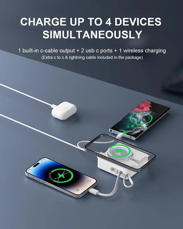 Alt view image 7 of 7 - Portable Charger Built in Cables 10,000mAh 4 in 1 Qi2 Certified Wireless Magnetic Power Bank 30W Fast Charging with Wall Plug Travel Power Bank Battery Pack for iPhone,iPad,SAMSUNG -With Travel Case