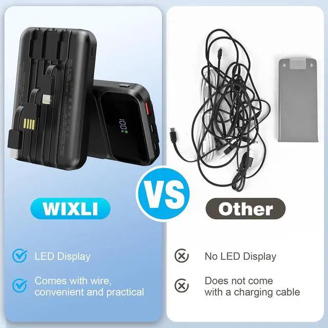 Alt view image 3 of 6 - 10000mAh Portable Charger with Built-in Cable, PD 22.5W Fast Charging USB C Battery Pack, Cell Phone Power Bank LCD Display for iPhone 16/16 Pro/16 Plus/15/14/13/12/11/X, Samsung, etc