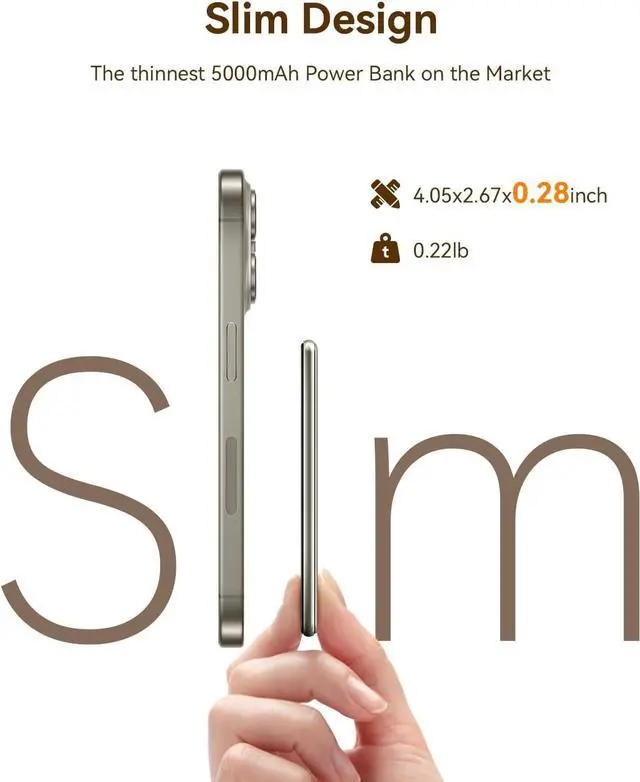Alt view image 2 of 7 - Kuulaa for Magsafe Battery Pack 5000mAh Slim Magsafe Portable Charger 0.28in Magnetic Wireless Apple Portable Charger 20W USB-C Power Delivery Power Bank for iPhone 16/15/14/13/12 Series (Titanium)
