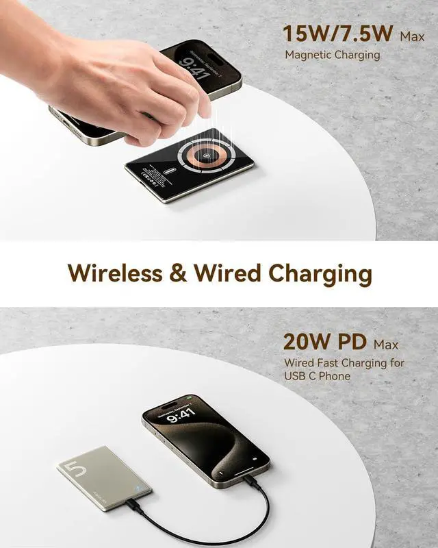 Alt view image 4 of 7 - Kuulaa for Magsafe Battery Pack 5000mAh Slim Magsafe Portable Charger 0.28in Magnetic Wireless Apple Portable Charger 20W USB-C Power Delivery Power Bank for iPhone 16/15/14/13/12 Series (Titanium)