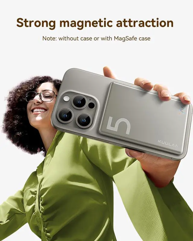 Alt view image 5 of 7 - Kuulaa for Magsafe Battery Pack 5000mAh Slim Magsafe Portable Charger 0.28in Magnetic Wireless Apple Portable Charger 20W USB-C Power Delivery Power Bank for iPhone 16/15/14/13/12 Series (Titanium)