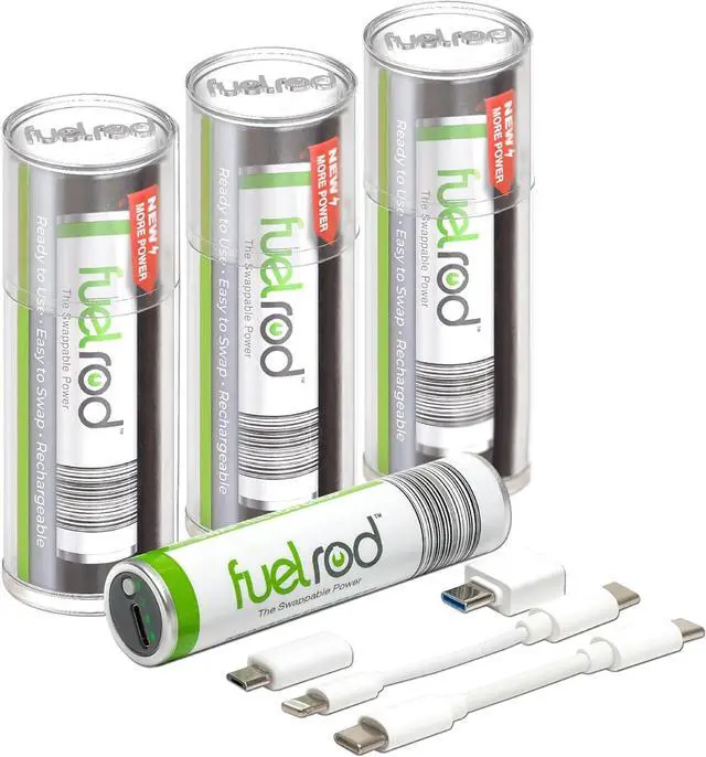 Main image of FuelRod USB-C Portable Charger Kit - Pack of 3- Includes All Cables & Adapters Compatible with All Tablets & Smart Phones, Rechargeable Backup Power Bank, Swap for Charged Rod at Kiosk
