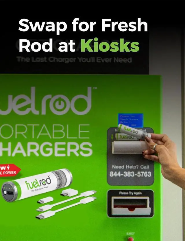 Alt view image 4 of 6 - FuelRod USB-C Portable Charger Kit - Pack of 3- Includes All Cables & Adapters Compatible with All Tablets & Smart Phones, Rechargeable Backup Power Bank, Swap for Charged Rod at Kiosk