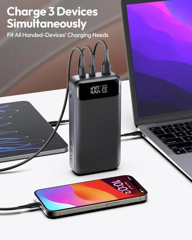 Alt view image 4 of 7 - A ADDTOP Portable Charger 65W Power Bank, 20000mAh Power Bank Fast Charging for Laptop Cellphones, 3-USB Output External Battery Pack for MacBook, HP, Dell, iPhone 16 15 14 13 12, Samsung,Steam Deck