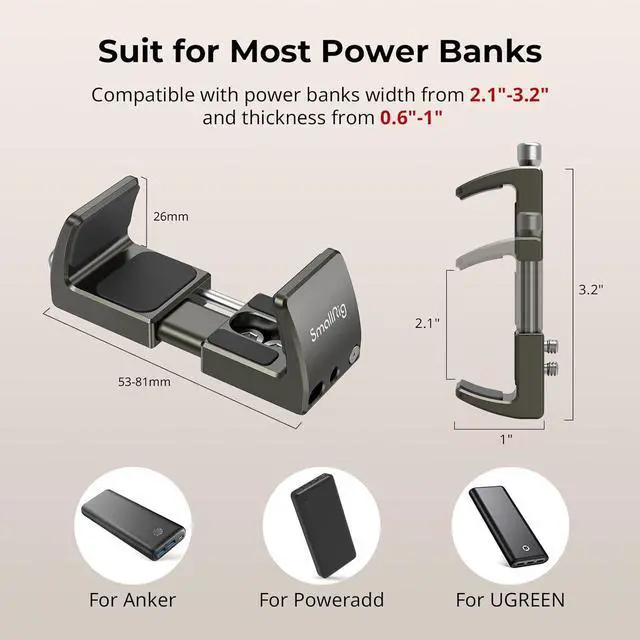 Alt view image 2 of 7 - SmallRig Power Bank Holder, Power Bank Clamp Mount for Camera, Compatible with Width Range 2.1"3.3" and Thickness Range 0.6"1" Power Banks2790