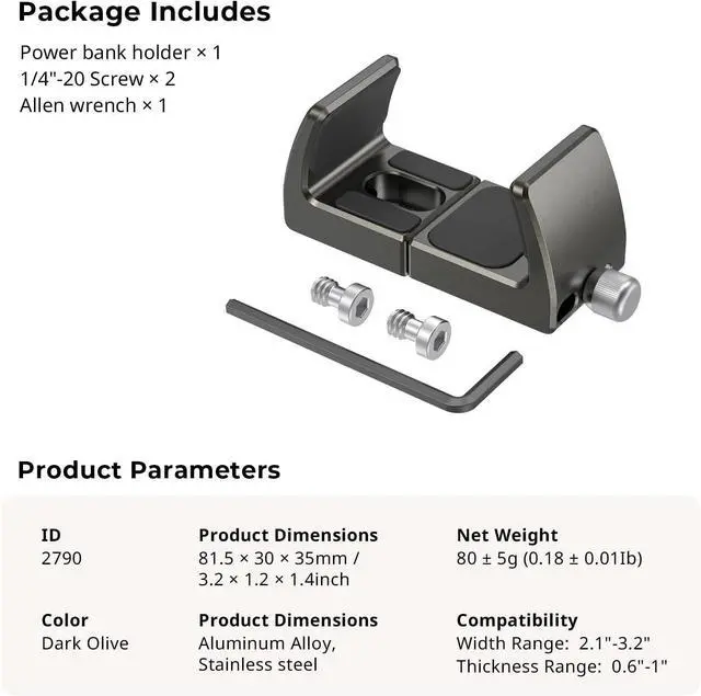 Alt view image 7 of 7 - SmallRig Power Bank Holder, Power Bank Clamp Mount for Camera, Compatible with Width Range 2.1"3.3" and Thickness Range 0.6"1" Power Banks2790