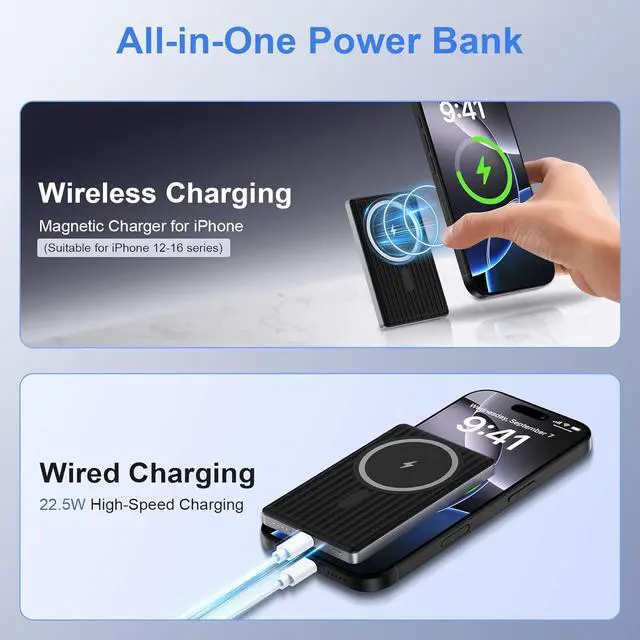 Alt view image 5 of 7 - Wireless Portable Charger, 10000mAh Magnetic Power Bank Compatible for Samsung Galaxy S25 Ultra/S25/S24 FE/S23/S22/S21/S20,20W Fast Charging Magsafe Battery Pack USB C Cable for iPhone 16 15 14 13