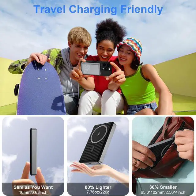 Alt view image 6 of 7 - Wireless Portable Charger, 10000mAh Magnetic Power Bank Compatible for Samsung Galaxy S25 Ultra/S25/S24 FE/S23/S22/S21/S20,20W Fast Charging Magsafe Battery Pack USB C Cable for iPhone 16 15 14 13