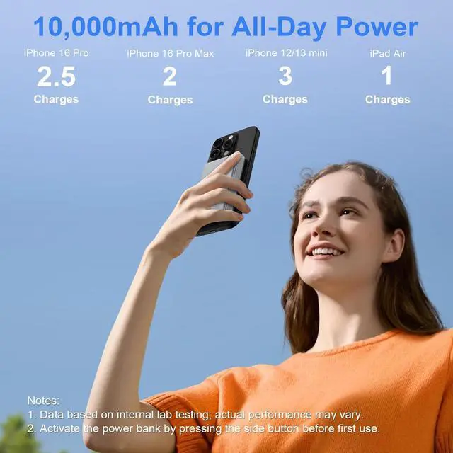 Alt view image 4 of 7 - Wireless Portable Charger, 10000mAh Magnetic Power Bank Compatible for Samsung Galaxy S25 Ultra/S25/S24 FE/S23/S22/S21/S20,20W Fast Charging Magsafe Battery Pack USB C Cable for iPhone 16 15 14 13