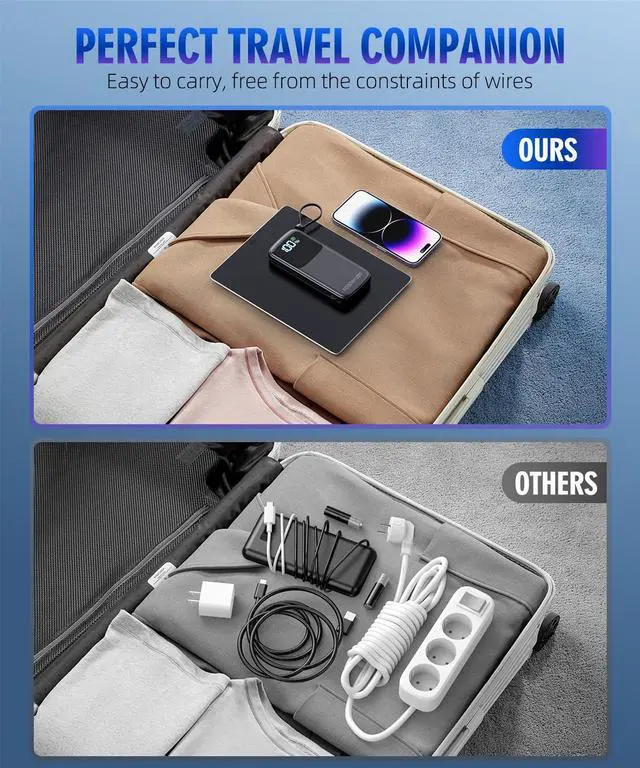 Alt view image 5 of 7 - UYAYOHU Portable Charger, Power Bank, 15000mAh Battery Pack Fast Charging Lightweight, Built-in AC Wall Plug and 2 Output Cables with LED Display for iPhone15 14 13 12 11 Samsung iPad etc(Deep Black)