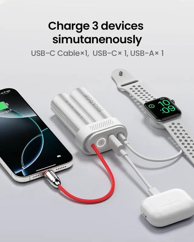 Alt view image 3 of 7 - Power Bank 10000mAh 30W Portable Charger with Built-in Type C Cable USB-C and USB-A Port Battery Pack for iPhone 16/15 Galaxy S24 iPad Pixel 9