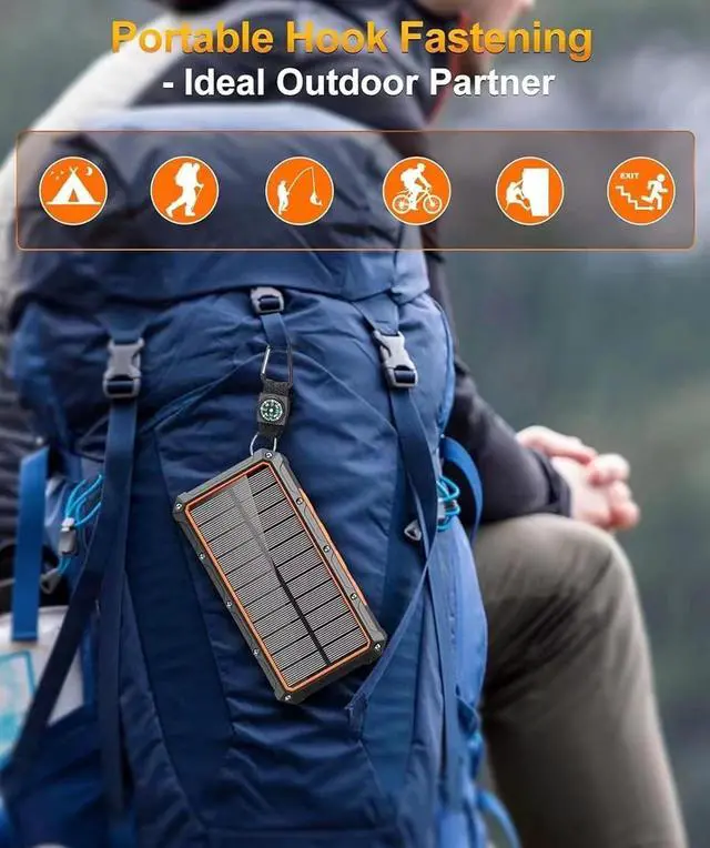 Alt view image 6 of 7 - Solar Charger Power Bank 36000mAh Built in Hand Crank and 3 Cables 15W Fast Wireless Charger Portable Power Bank 6 Outputs & 4 Inputs Solar Portable Charger Flashlights Compass