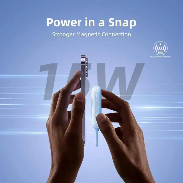 Alt view image 2 of 6 - Magnetic Battery Pack, 10000mAh Magnetic Power Bank, 22.5W PD Fast Charging Wireless Portable Charger with Type-C Cable LED Display, Compatible with iPhone 16/15/14/13/12 Series-Blue