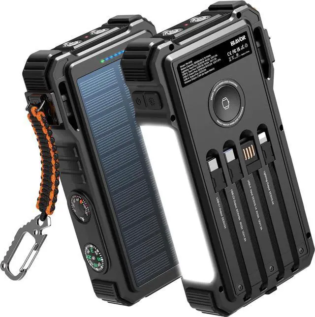 Main image of BLAVOR Solar Power Bank 20000mAh/74000mWh Built-in Cables, Wireless Charger for Apple Watch, 20W Fast Charging Battery Pack with USB C, Flashlight, Solar Charger for iPhone, iPad, iWatch, Samsung