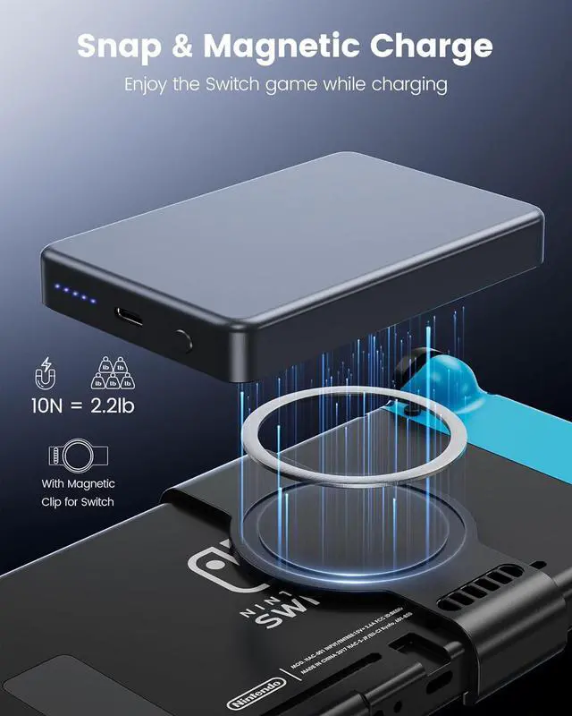 Alt view image 3 of 7 - Antank 2 in 1 Magnetic Power Bank for Switch & iPhone 16, 10000mAh Wireless Portable Charger, 20W Fast Charging External Battery Pack for Switch/OLED/iPhone 16-12 (With Magnetic Clip & 2 USB-C Cables)