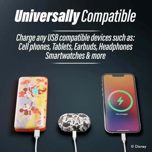 Alt view image 6 of 7 - Disney Mickey Mouse and Friends 10,000Mah Power Bank- Universally Compatible Portable Phone Charger Battery Pack w/USB Charging Port Gifts for Women, Men, Teens and All Fans of Mickey Mouse