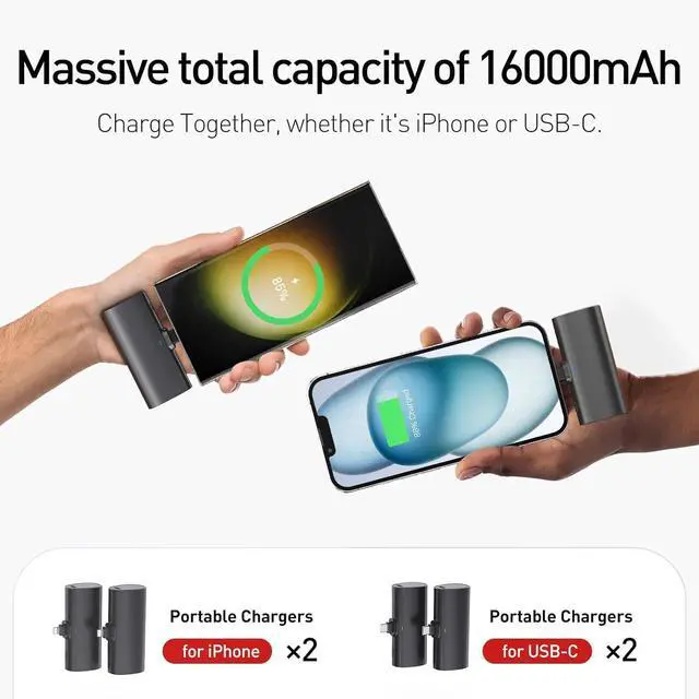 Alt view image 2 of 6 - Family Small Portable Charger 4000mAh 4 Packs Charging Station Set, Shared Power Bank Kit Compatible with iPhone 14 Series(2 Pack) and USB-C iPhone 15 Series(2 Pack) Battery Pack for Travel, Party