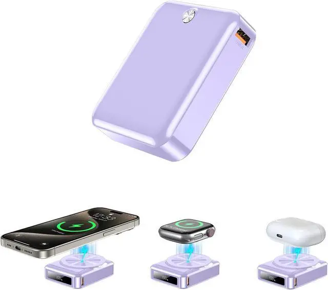 Main image of Portable Charger 10000mAh,3-in-1 Magnetic Power Bank,22.5W Fast Charging USB-C Battery Pack for iPhone 16/15/14/13/12,Apple Watch Series,Airpods