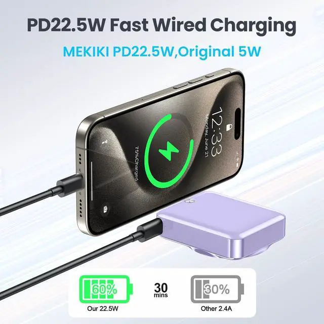 Alt view image 3 of 7 - Portable Charger 10000mAh,3-in-1 Magnetic Power Bank,22.5W Fast Charging USB-C Battery Pack for iPhone 16/15/14/13/12,Apple Watch Series,Airpods