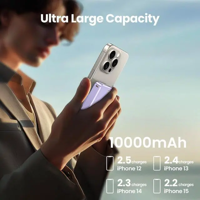 Alt view image 5 of 7 - Portable Charger 10000mAh,3-in-1 Magnetic Power Bank,22.5W Fast Charging USB-C Battery Pack for iPhone 16/15/14/13/12,Apple Watch Series,Airpods