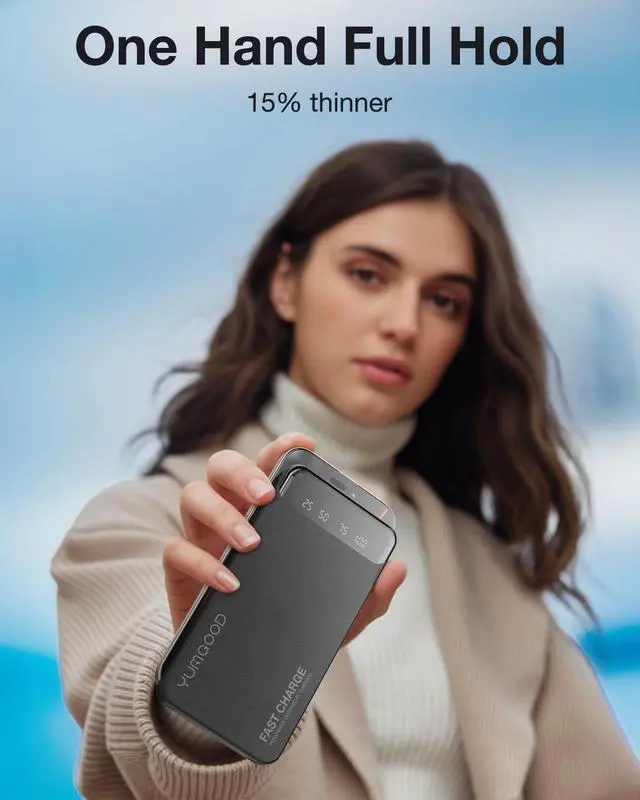 Alt view image 2 of 6 - Portable Charger with Built-in Cables, Slimmest 10000mAh Fast Charging Power Bank, Dual USB C in&Out High-Speed Charging Battery Pack