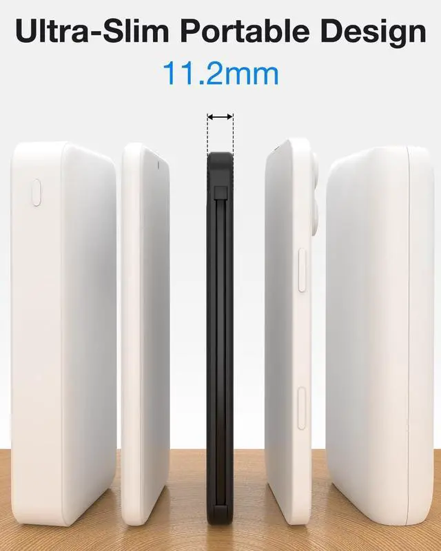 Alt view image 3 of 6 - Portable Charger with Built-in Cables, Slimmest 10000mAh Fast Charging Power Bank, Dual USB C in&Out High-Speed Charging Battery Pack
