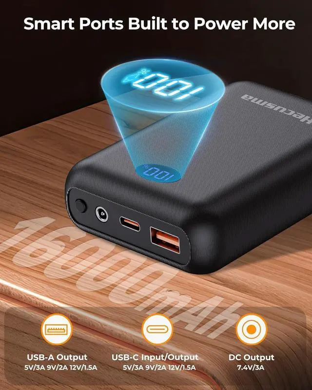 Alt view image 6 of 6 - Heated Vest Battery Pack 16000mAh 7.4V, Battery Pack for Heated Vest Compatible with ORORO and Venustas, Rechargeable Power Bank for Heated Vest, Heated Jacket with DC/USB/Type-C Output LED Display