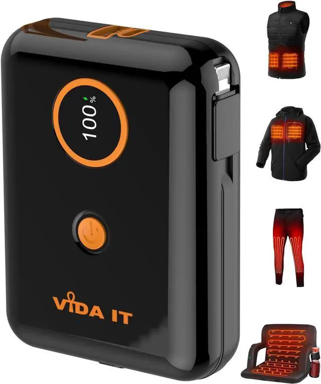 Main image of 5V 2A Power Bank for Heated Jacket, Heated Vest Battery Pack 10000mAh Portable USB Charger, Power Pack for Heated Stadium Seat Chair, Mobile Phone Charger for iPhone Android with Built-In Cable Fast