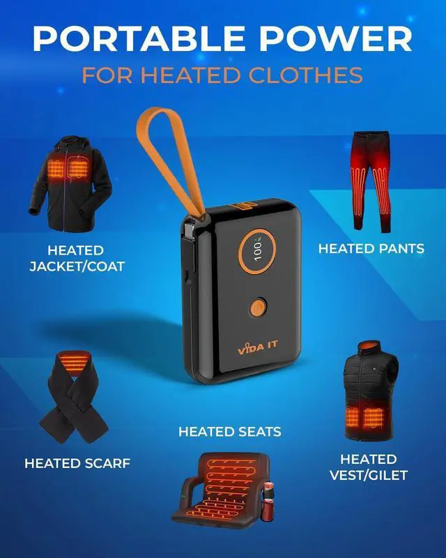 Alt view image 2 of 7 - 5V 2A Power Bank for Heated Jacket, Heated Vest Battery Pack 10000mAh Portable USB Charger, Power Pack for Heated Stadium Seat Chair, Mobile Phone Charger for iPhone Android with Built-In Cable Fast