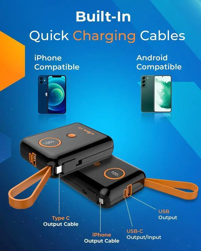 Alt view image 3 of 7 - 5V 2A Power Bank for Heated Jacket, Heated Vest Battery Pack 10000mAh Portable USB Charger, Power Pack for Heated Stadium Seat Chair, Mobile Phone Charger for iPhone Android with Built-In Cable Fast