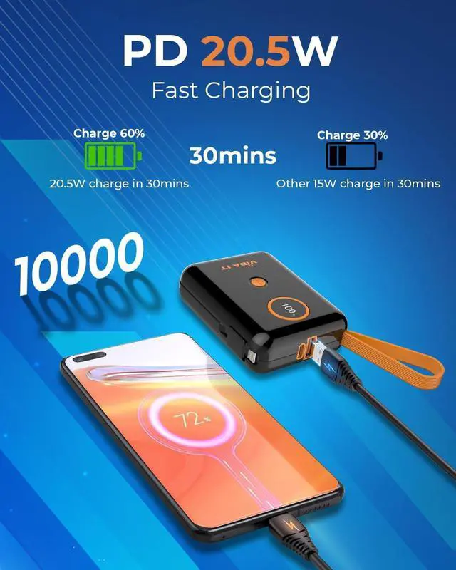 Alt view image 5 of 7 - 5V 2A Power Bank for Heated Jacket, Heated Vest Battery Pack 10000mAh Portable USB Charger, Power Pack for Heated Stadium Seat Chair, Mobile Phone Charger for iPhone Android with Built-In Cable Fast