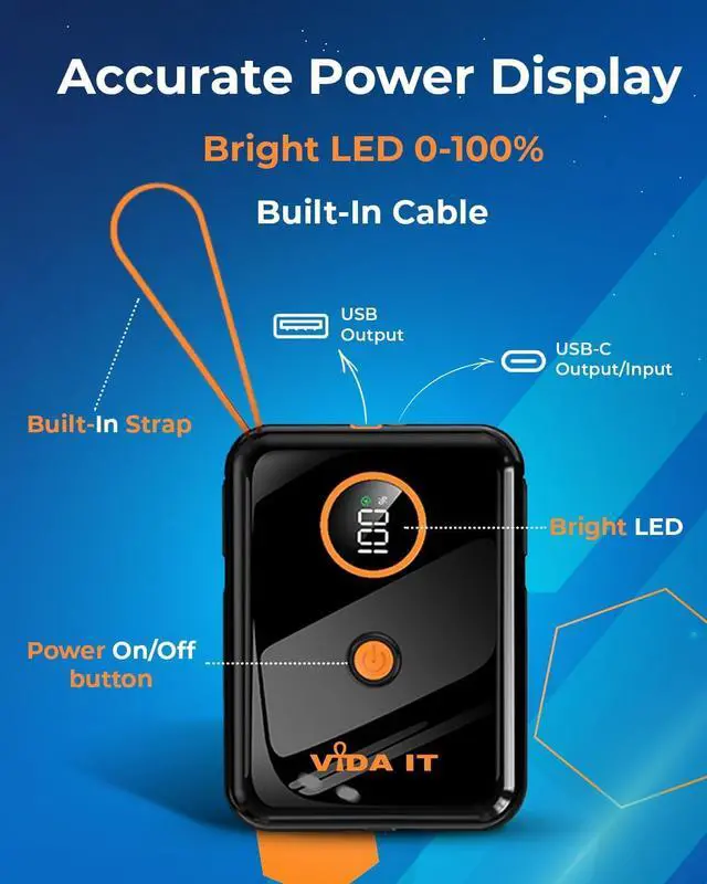 Alt view image 6 of 7 - 5V 2A Power Bank for Heated Jacket, Heated Vest Battery Pack 10000mAh Portable USB Charger, Power Pack for Heated Stadium Seat Chair, Mobile Phone Charger for iPhone Android with Built-In Cable Fast