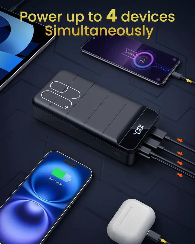 Alt view image 4 of 7 - Portable Charger Power Bank 60000mAh 22.5W USB C Fast Charging Battery Bank with 4 Outputs & 3 Inputs LED Display Huge Capacity External Battery Bank LED Display for iphone, Samsung, Google etc