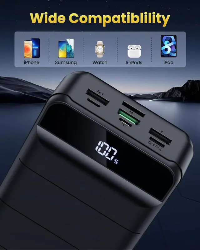 Alt view image 5 of 7 - Portable Charger Power Bank 60000mAh 22.5W USB C Fast Charging Battery Bank with 4 Outputs & 3 Inputs LED Display Huge Capacity External Battery Bank LED Display for iphone, Samsung, Google etc