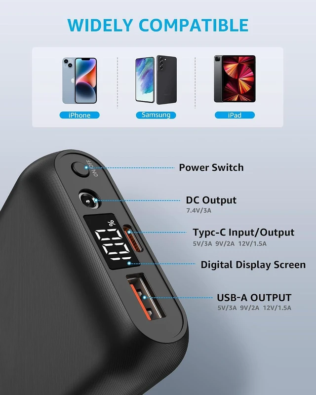Alt view image 6 of 6 - 7.4V 16000mAh Heated Vest Battery Pack Compatible with ORORO, for Venustas, Rechargeable Battery Pack for Heated Vest with LED Display, Portable Power Bank for Heated Vest(No for 5V Heated Device)